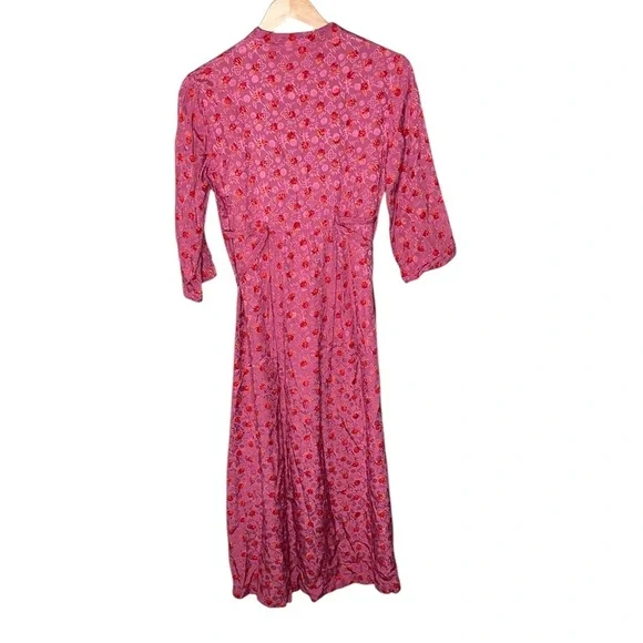 April Cornell x Vintage 90s Berry Floral Satin Prairie Button Midi Dress - Picture 3 of 10